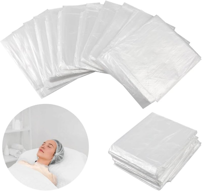 50 Pieces, 83×47 Inch Disposable Sheets for Home Bathtub, Spa, Beauty Salon, Pe Sauna Bag Liner, Sauna Blanket Insert, Disposable Plastic Sheeting for Body Wrap - Image 1