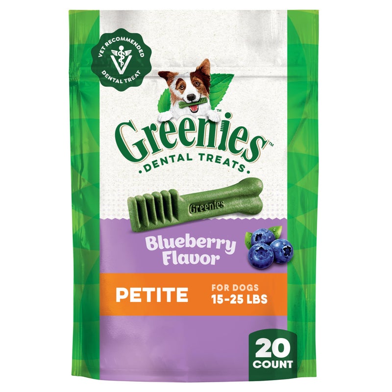 Greenies Veterinarian-Recommended Adult Natural Dental Dog Treats Petite Size, Blueberry Flavor, 12 oz. Pack, 20 Count - Image 1