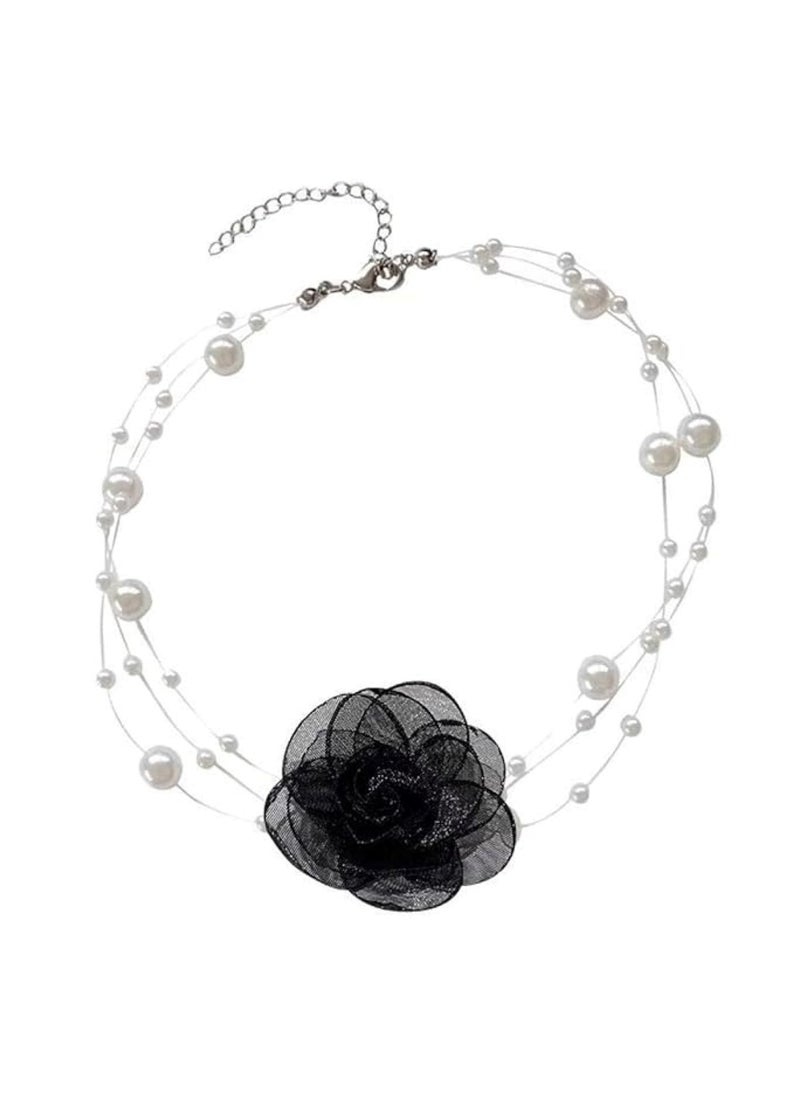 Huitich Black Rose Pearl Choker Necklace  - Image 1