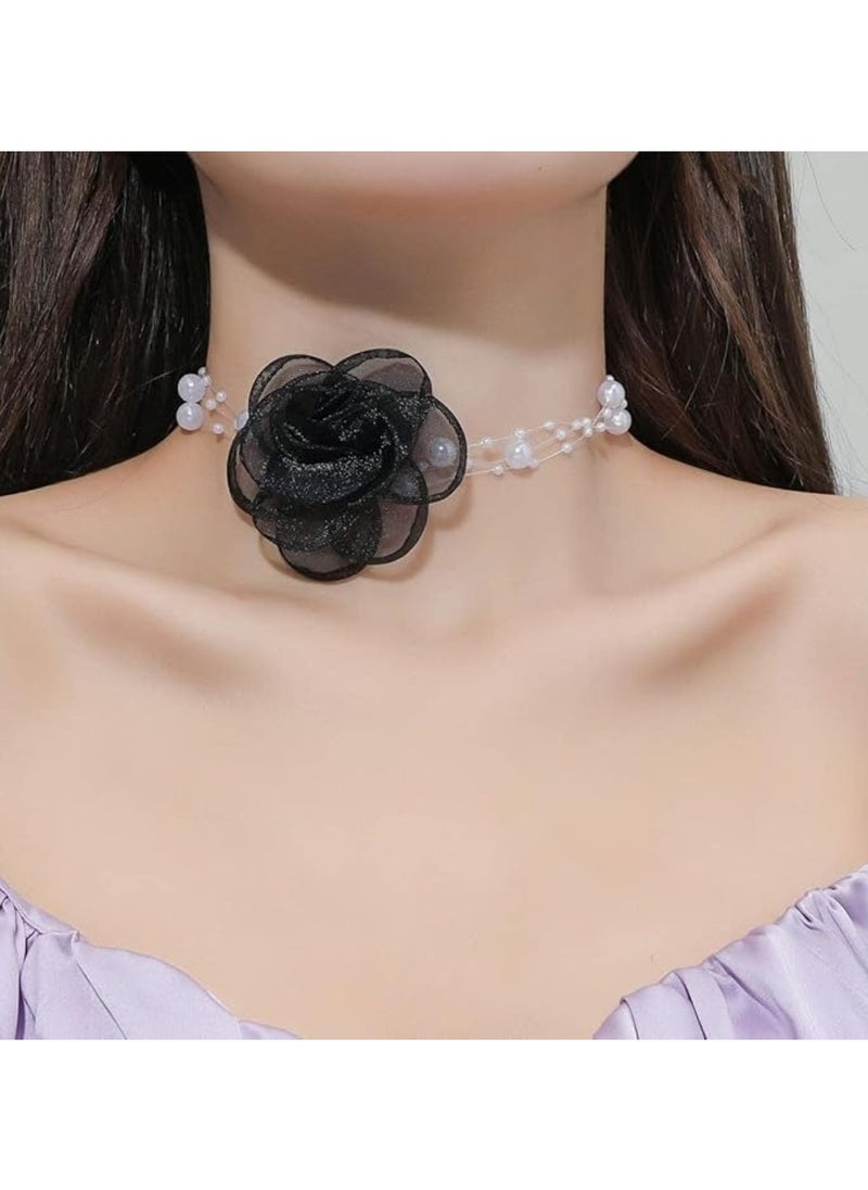 Huitich Black Rose Pearl Choker Necklace  - Image 2
