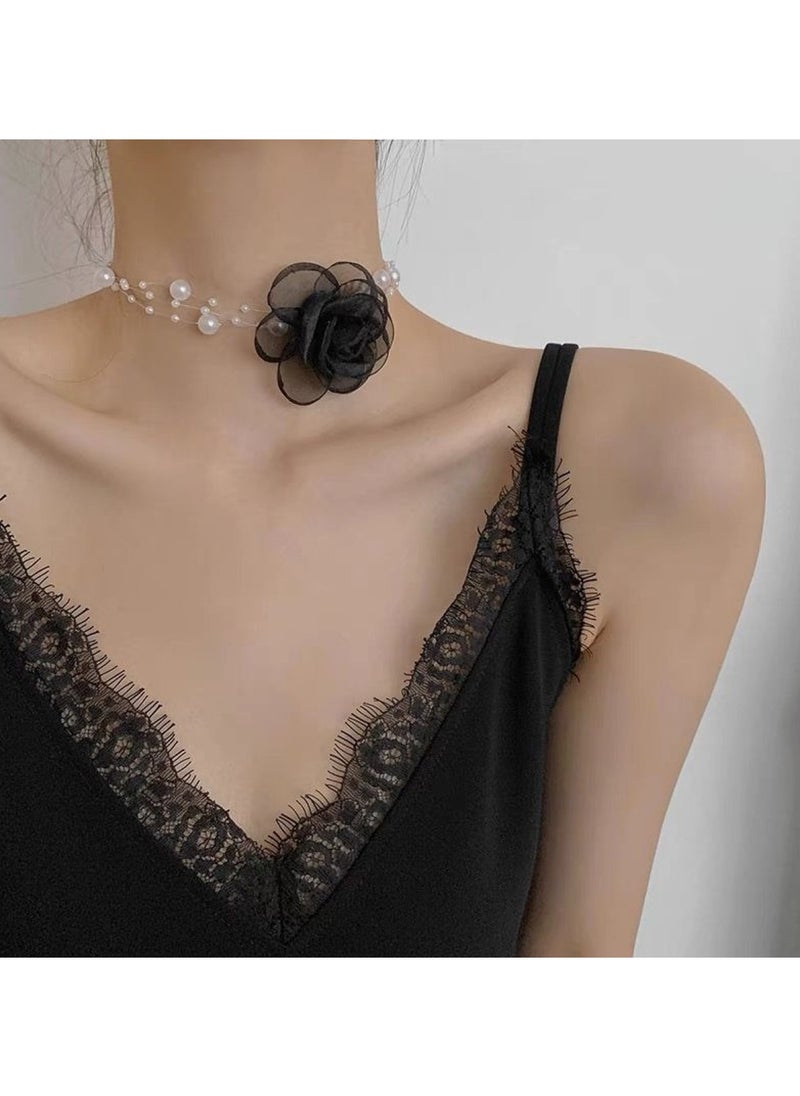 Huitich Black Rose Pearl Choker Necklace  - Image 3