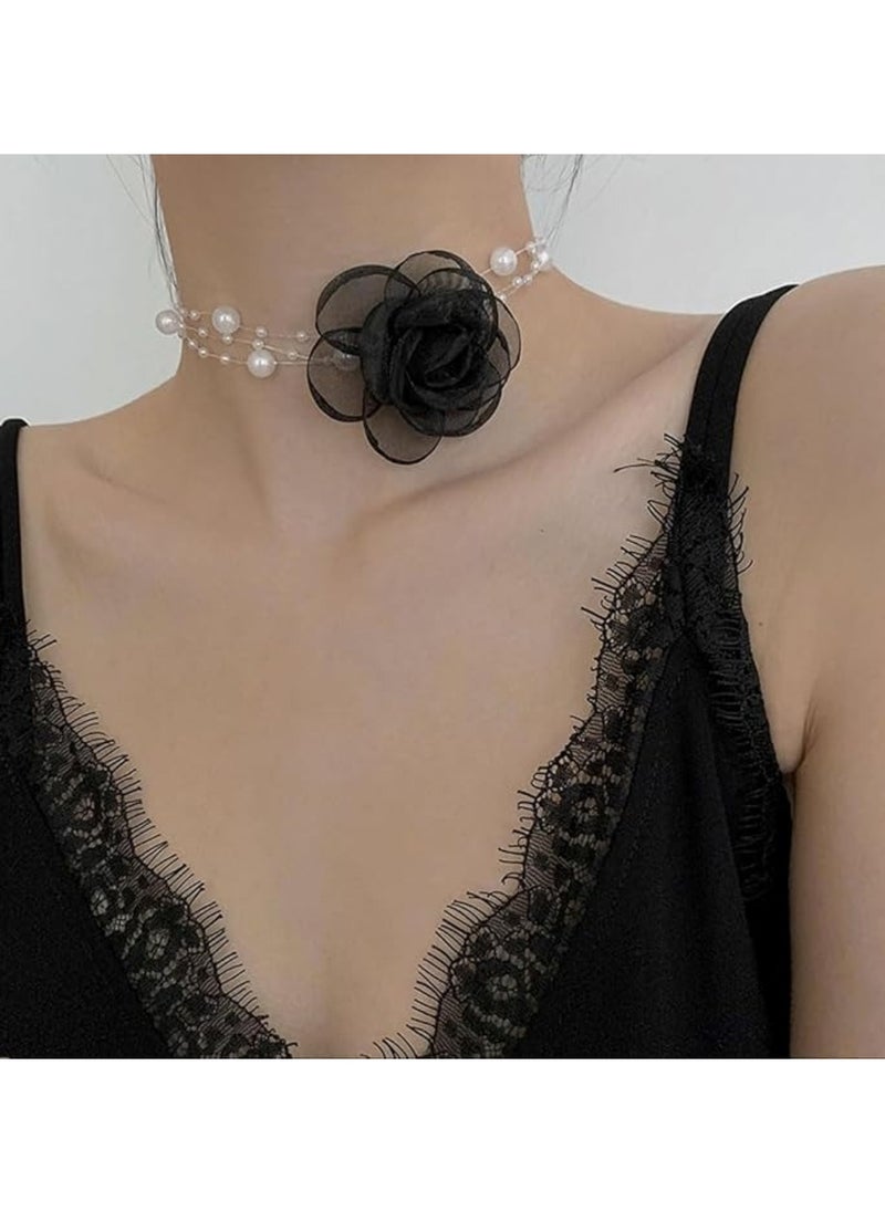 Huitich Black Rose Pearl Choker Necklace  - Image 5