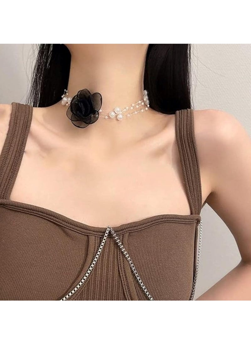 Huitich Black Rose Pearl Choker Necklace  - Image 4