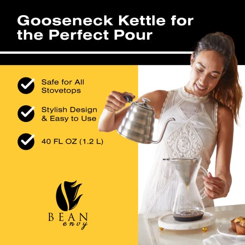 Bean Envy Pour Over Coffee Kettle, Small Gooseneck Kettle with Thermometer and Ergonomic handle, Pour Over Kettle Stainless Steel 40 Oz, Gooseneck Tea Kettle for all occasions. - Image 2