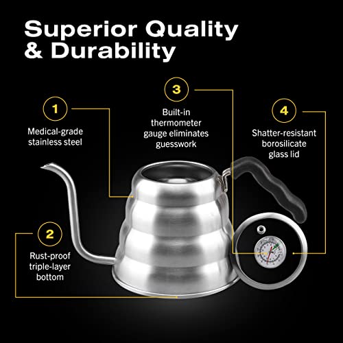 Bean Envy Pour Over Coffee Kettle, Small Gooseneck Kettle with Thermometer and Ergonomic handle, Pour Over Kettle Stainless Steel 40 Oz, Gooseneck Tea Kettle for all occasions. - Image 4