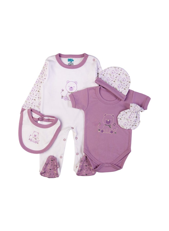 5 Piece Unisex 100% Cotton Gift Set Include Bib, Romper, Mittens, Cap And Sleepsuit/Jumpsuit- Teddy - pzsku/Z374546267D87627F81B5Z/45/_/1713438409/b81c9fed-7d5e-46b3-a3fd-2368e5635265