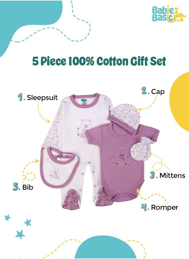 5 Piece Unisex 100% Cotton Gift Set Include Bib, Romper, Mittens, Cap And Sleepsuit/Jumpsuit- Teddy - pzsku/Z374546267D87627F81B5Z/45/_/1721139437/cfad60e1-dc9c-4a64-b9a4-ab6b2d5e9489