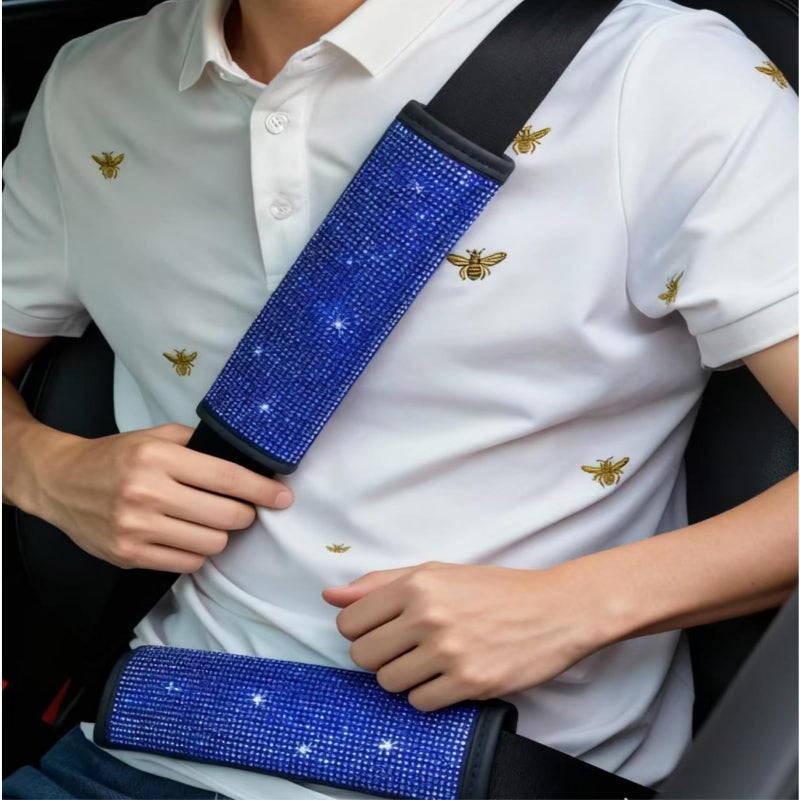 AutoCabins 11 pcs Bling Car Accessories Set for Women,Steering Wheel Cover,Sparkly Seat Belt Covers,Daisy Vent Clips,Bling Shift Cover,Car Cup Holder Coaster,Universal Fit Most Cars (Blue Diamond) - Image 4