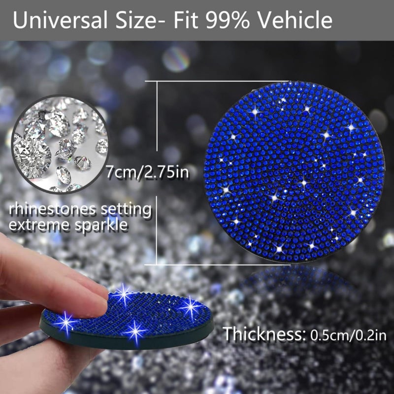 AutoCabins 11 pcs Bling Car Accessories Set for Women,Steering Wheel Cover,Sparkly Seat Belt Covers,Daisy Vent Clips,Bling Shift Cover,Car Cup Holder Coaster,Universal Fit Most Cars (Blue Diamond) - Image 3