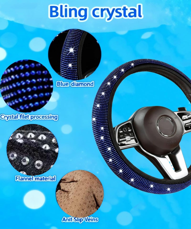 AutoCabins 11 pcs Bling Car Accessories Set for Women,Steering Wheel Cover,Sparkly Seat Belt Covers,Daisy Vent Clips,Bling Shift Cover,Car Cup Holder Coaster,Universal Fit Most Cars (Blue Diamond) - Image 5