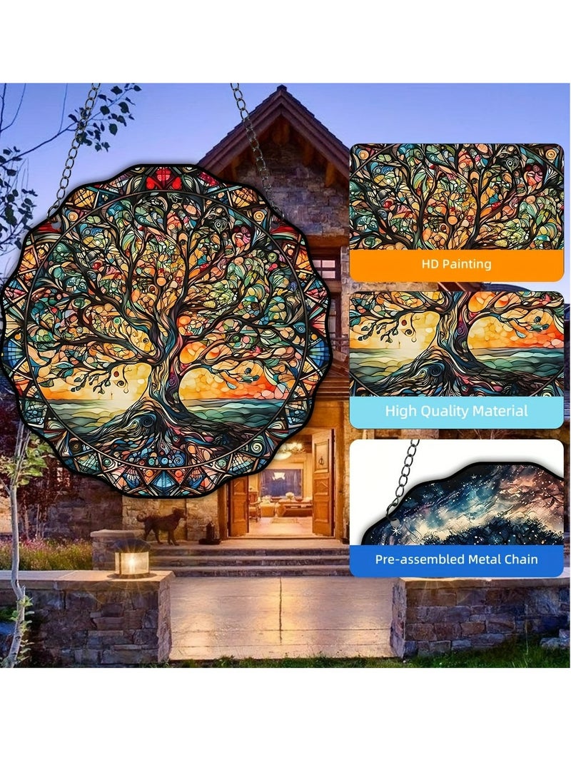 Generic - 1-Pack Tree Of Life Pattern Glass Window Decoration Pendant Chain Window Hanging Decoration - Image 1