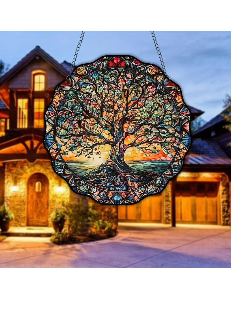 Generic - 1-Pack Tree Of Life Pattern Glass Window Decoration Pendant Chain Window Hanging Decoration - Image 1