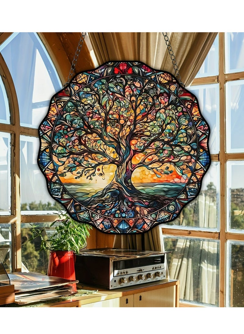 Generic - 1-Pack Tree Of Life Pattern Glass Window Decoration Pendant Chain Window Hanging Decoration - Image 1
