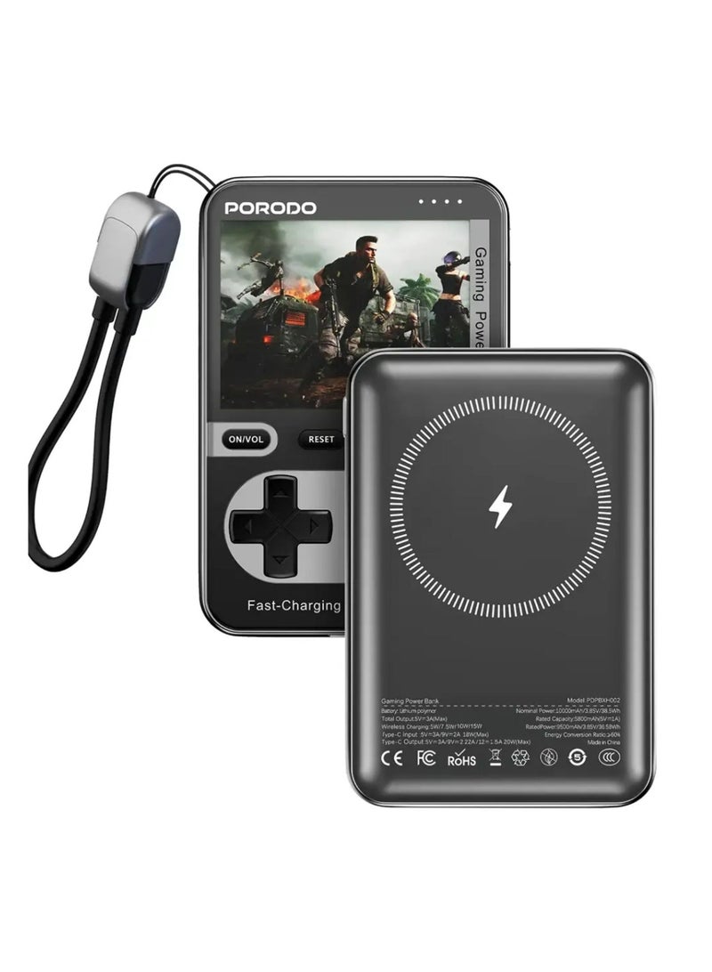 بورودو بنك طاقة Arcadevolt MagSafe بسعة 10000 مللي أمبير/ساعة مع وحدة تحكم مدمجة، +100 لعبة كلاسيكية، PD 20 وات، شاشة عالية الدقة 2.8 بوصة، كابل USB-C - أسود - Image 1