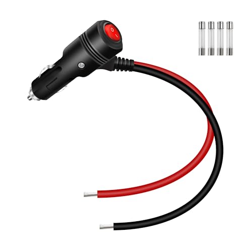 BDFHYK RIIEYOCA 12V 24V Cigarette Lighter Plug Adapter16AWG Heavy Duty 15A Car Cigarette Lighter Replacement Male to Bare Wire with OnOff Switch Power Cable for CarsBoats03M1FT - Image 1