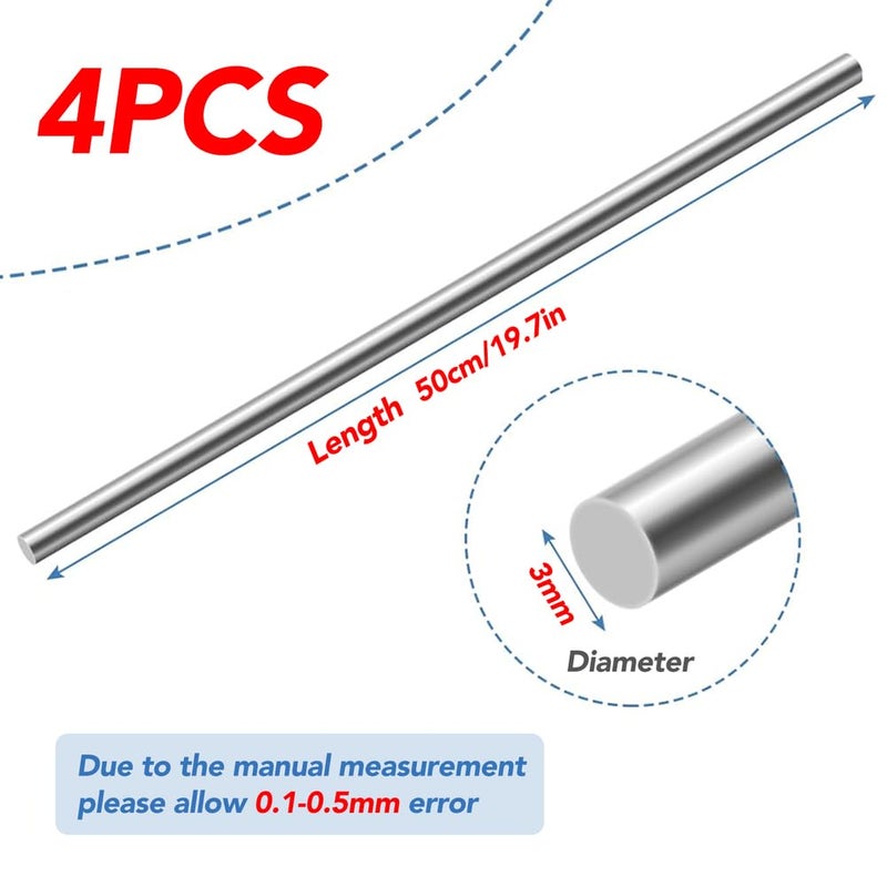 316L Stainless Steel Round Bar Solid Shaft Rod Stock 3mm Diameter 4 Pcs 50cm - Image 3