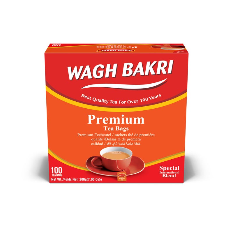 WAGH BAKRI أكياس شاي واغ باكري المميزة، 100 كيس شاي من مزيج دولي خاص، 200 جرام - Image 1