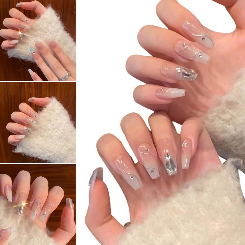 24 قطعة أظافر لاصقة بتصميم دوامة أنيقة، أظافر صناعية للسيدات، مستلزمات فن الأظافر - Image 3