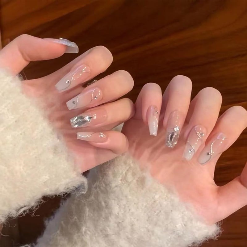 24 قطعة أظافر لاصقة بتصميم دوامة أنيقة، أظافر صناعية للسيدات، مستلزمات فن الأظافر - Image 2