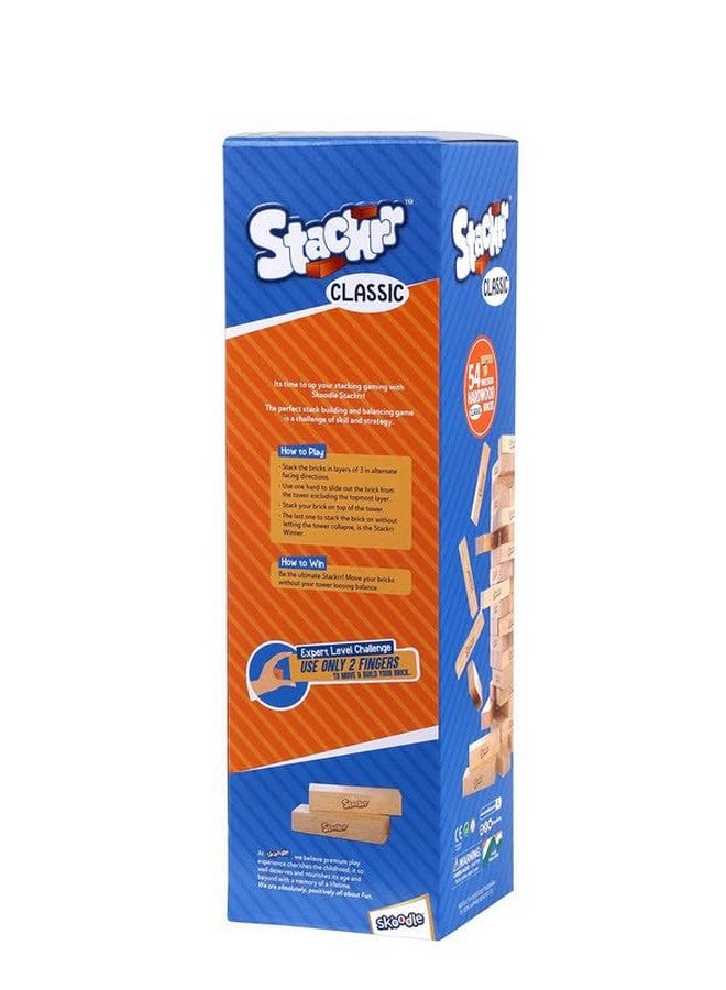 SKOODLE SKOODLE Stackrr Classic Stacking Tumbling Tower Game with 54 Precision Wooden Blocks of Premium Beachwood for Adults and Kids, 1 or More Players  - Image 3