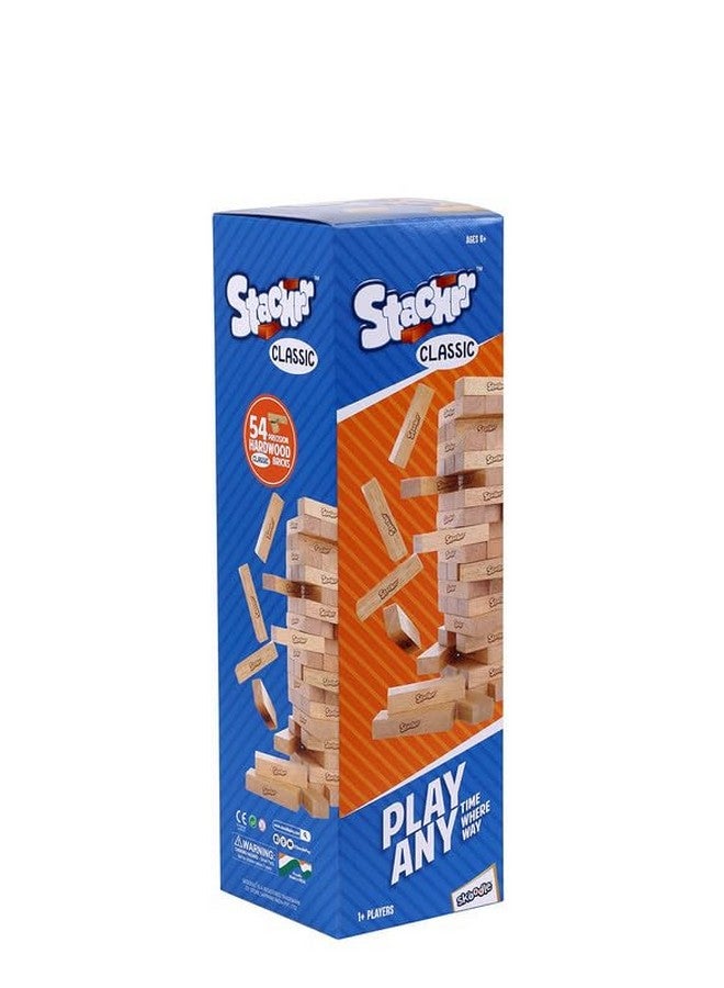 SKOODLE SKOODLE Stackrr Classic Stacking Tumbling Tower Game with 54 Precision Wooden Blocks of Premium Beachwood for Adults and Kids, 1 or More Players  - Image 1