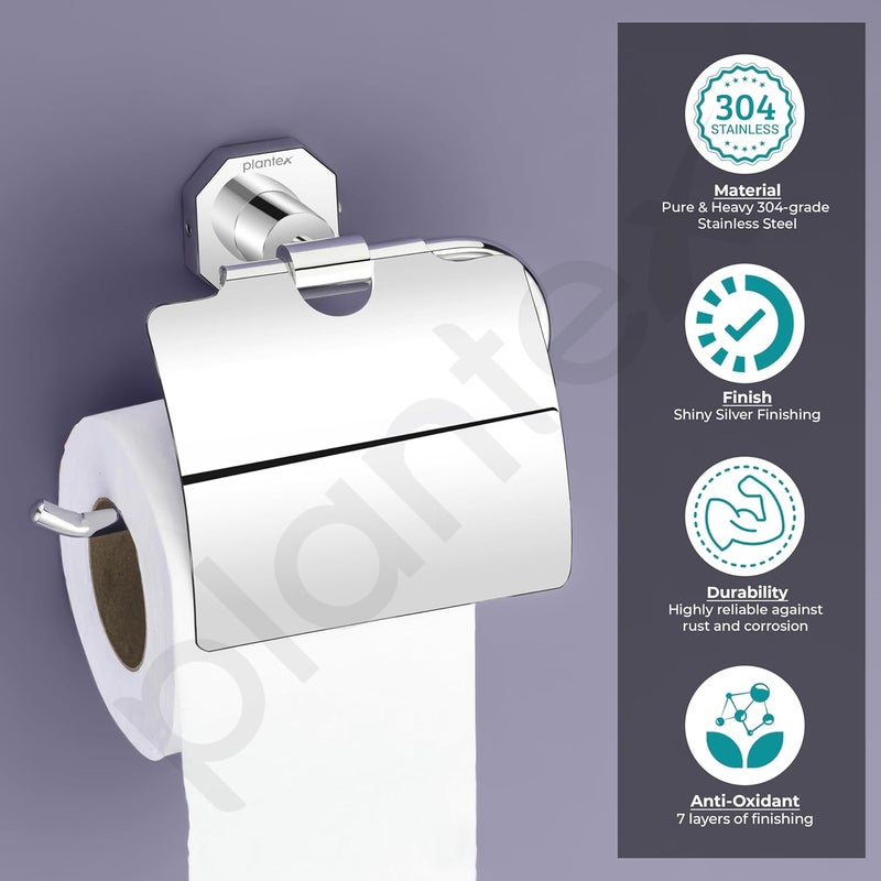 Plantex 304 Grade Stainless Steel ToiletTissue Paper Holder Stand for Washroom Bathroom Accessories Nipron Chrome - Image 3