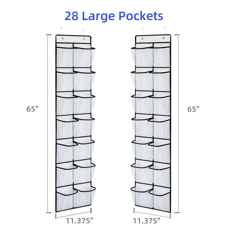KEEPJOY Over the Door Shoe Organizer, Hanging Shoe Organizer with 4 Hooks, Shoe Holder with 14 Mesh Pockets Closet Door Shoe Storage Bag (White-2Pack) - Image 2