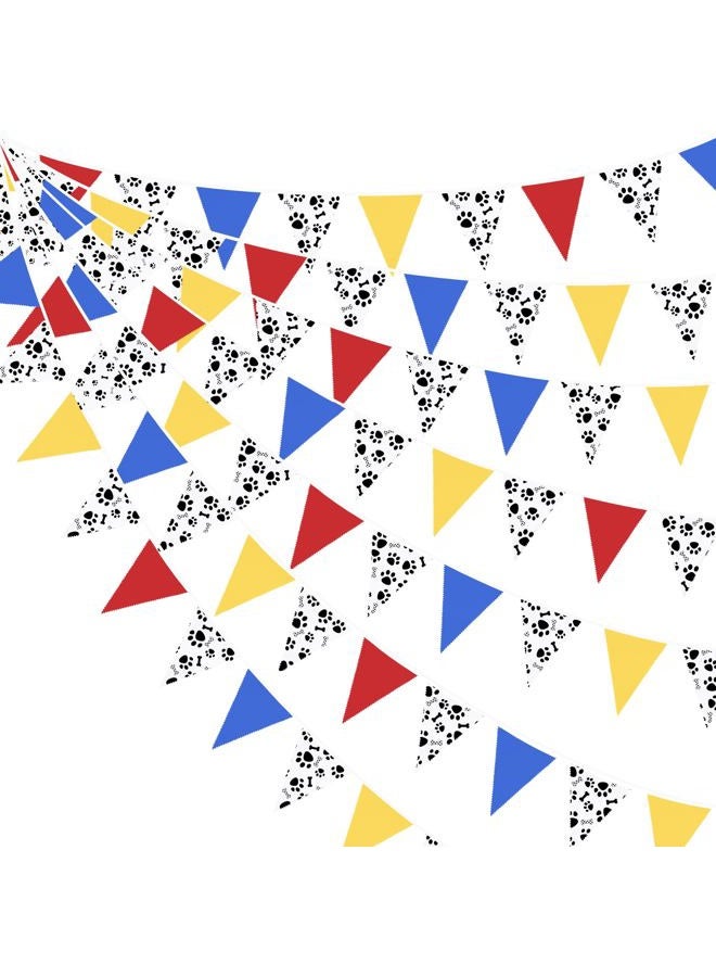 pinkblume 32Ft Paw Patrol Party Decorations Red Blue Yellow Puppy Paw Print Fabric Banner Triangle Pennant Flag Garland Streamers for Kids Dog Paw Birthday Baby Shower Bluey Party Outdoor Garden Decor Supplies - Image 1