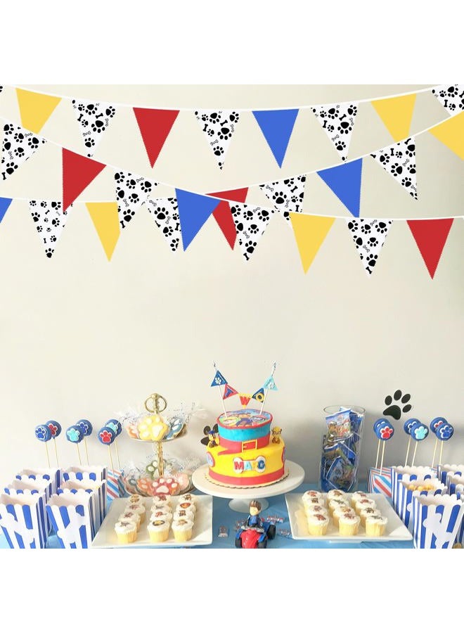 pinkblume 32Ft Paw Patrol Party Decorations Red Blue Yellow Puppy Paw Print Fabric Banner Triangle Pennant Flag Garland Streamers for Kids Dog Paw Birthday Baby Shower Bluey Party Outdoor Garden Decor Supplies - Image 4