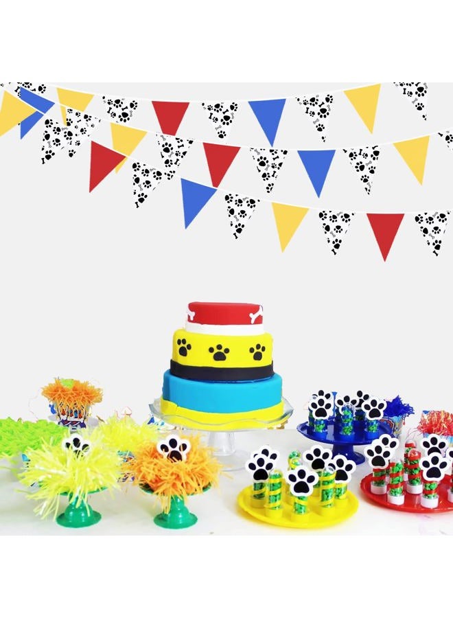 pinkblume 32Ft Paw Patrol Party Decorations Red Blue Yellow Puppy Paw Print Fabric Banner Triangle Pennant Flag Garland Streamers for Kids Dog Paw Birthday Baby Shower Bluey Party Outdoor Garden Decor Supplies - Image 5
