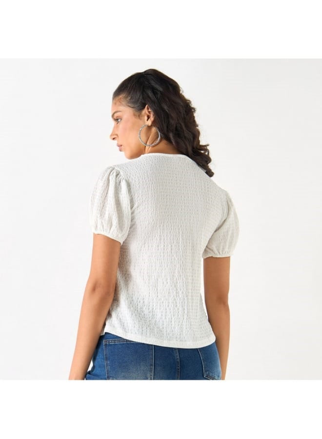 2Xtremz 2Xtremz Textured Top with Tie-Up Neck and Short Sleeves  - Image 3