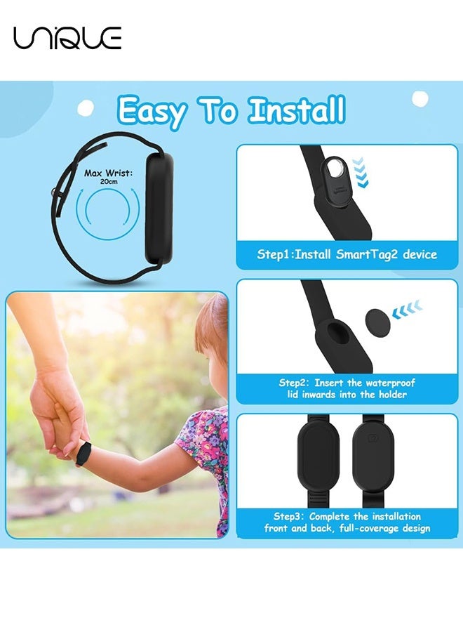 Unique With Silicone Bracelet for Samsung Galaxy Smart Tag 2 - Silicon Protective Case - Adjustable Anti-Lost Watch Band for Toddler Child Protective Case for Backpack, Kids, Elders, Luggage, Pets - Black  - Image 5