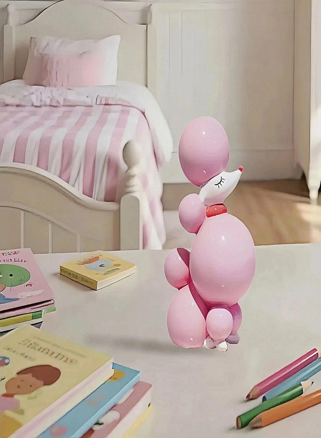DiliComing Pink Balloon-Dog Statue Decor - 6 inch Resin Balloon Animal Crafts Figurine - Cute Handmade Small Sculpture for Desktop Shelf Décor, 6 x 2.75 x 4 inches - Image 2