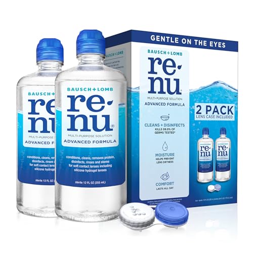 Renu Renu Contact Lens Solution Advanced Formula MultiPurpose Solution with Lens Case Gently Cleans Disinfects Moisturizes Hydrates Soft Lenses for AllDay Comfort 12 Fl Oz Pack of 2 