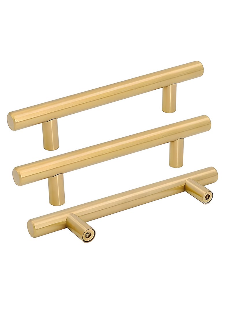 FIRST PRO - 10 Pack Kitchen Cabinet Handles, 96mm Golden Brass Brushed Kitchen Door Handles, 150mm Hole Center T Bar Drawer Cupboard Handles with Screws, Kitchen Drawer Pulls- Bathroom Bedroom Wardrobe - Image 1