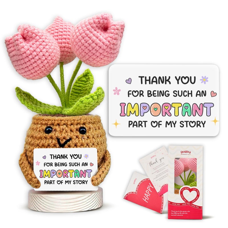 Gossby Handmade Positive Tulip Flower Crochet Thank You for Being an Important Part Thank You Gift for Women Appreciation Mothers Day Birthday Gift for Teacher Coworker Mom Sister Friend - Image 2