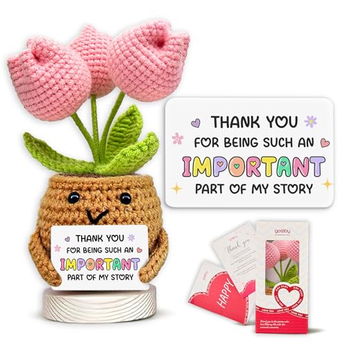Gossby Handmade Positive Tulip Flower Crochet Thank You for Being an Important Part Thank You Gift for Women Appreciation Mothers Day Birthday Gift for Teacher Coworker Mom Sister Friend - Image 1