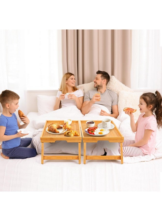 Pipishell Bamboo Bed Tray Table with Foldable Legs, Breakfast Tray with Handles, Ideal for Kids, Couples, Sofa, Bed, Eating, Working, Used As Laptop Desk Snack Tray - 2 Pack - Image 2