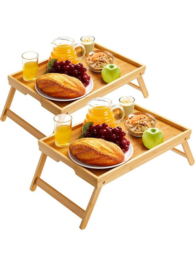 Pipishell Bamboo Bed Tray Table with Foldable Legs, Breakfast Tray with Handles, Ideal for Kids, Couples, Sofa, Bed, Eating, Working, Used As Laptop Desk Snack Tray - 2 Pack - Image 1