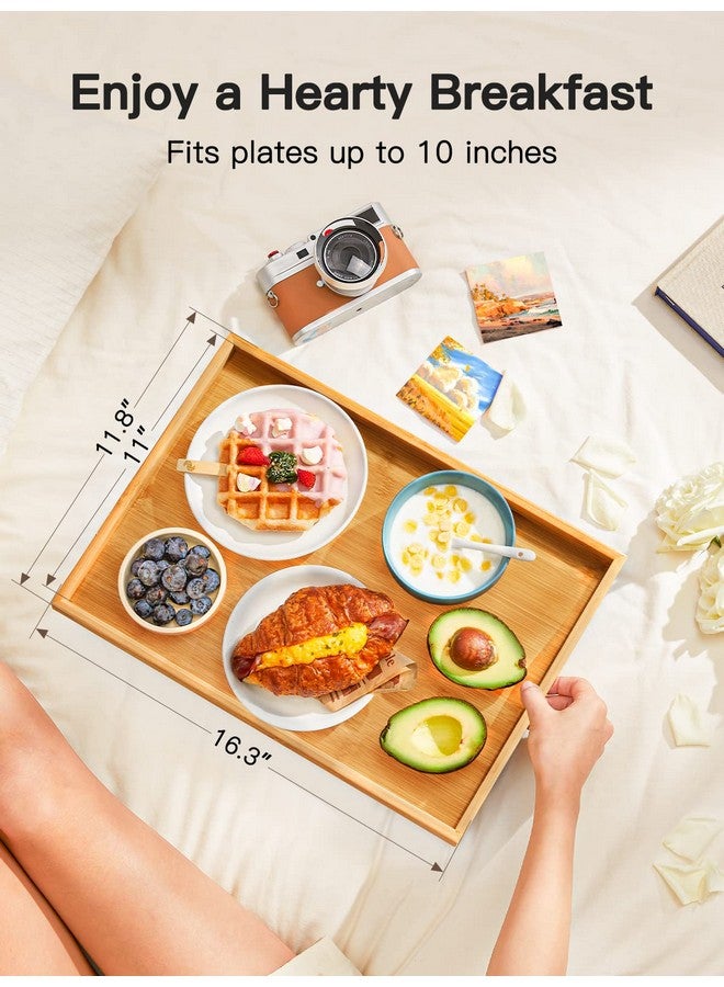 Pipishell Bamboo Bed Tray Table with Foldable Legs, Breakfast Tray with Handles, Ideal for Kids, Couples, Sofa, Bed, Eating, Working, Used As Laptop Desk Snack Tray - 2 Pack - Image 4