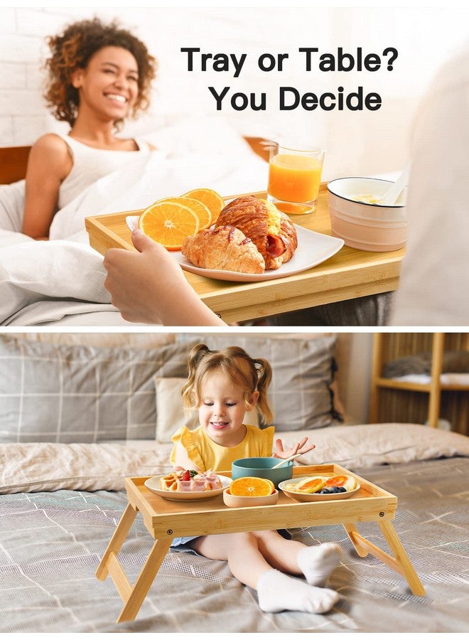 Pipishell Bamboo Bed Tray Table with Foldable Legs, Breakfast Tray with Handles, Ideal for Kids, Couples, Sofa, Bed, Eating, Working, Used As Laptop Desk Snack Tray - 2 Pack - Image 3
