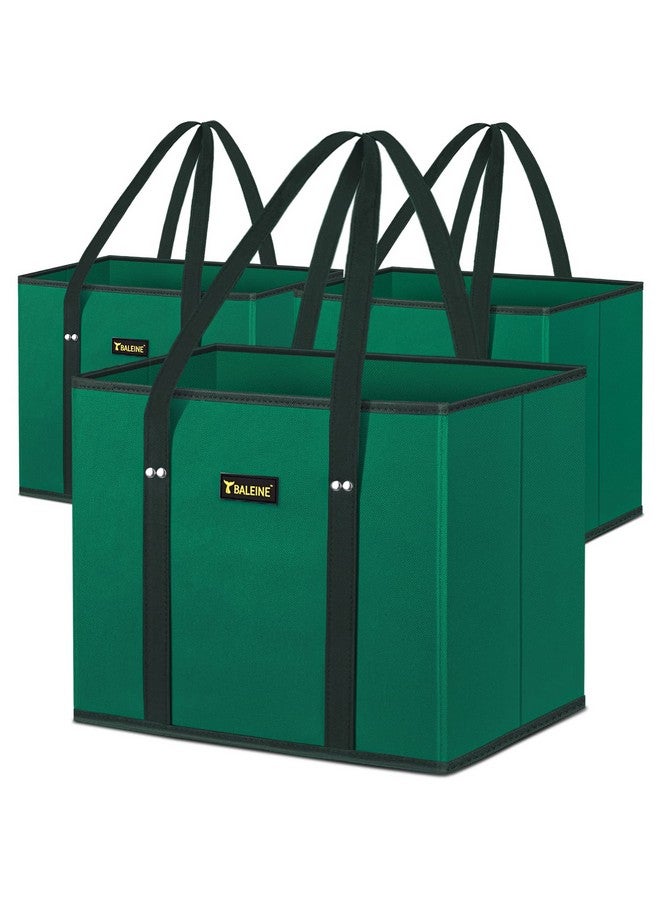 Baleine BALEINE 3Pk Reusable Grocery Bags, Foldable Shopping Bags for Groceries with Reinforced Bottom & Handles (Green)  - Image 1