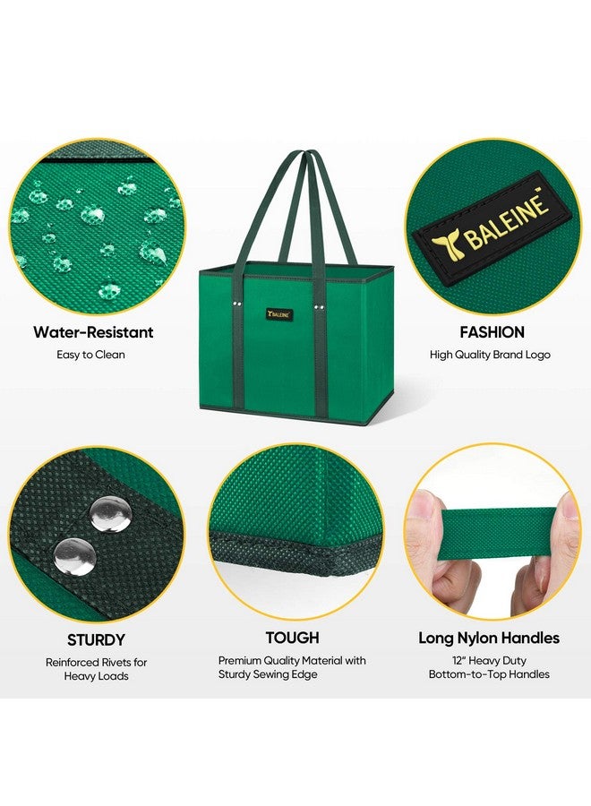 Baleine BALEINE 3Pk Reusable Grocery Bags, Foldable Shopping Bags for Groceries with Reinforced Bottom & Handles (Green)  - Image 5