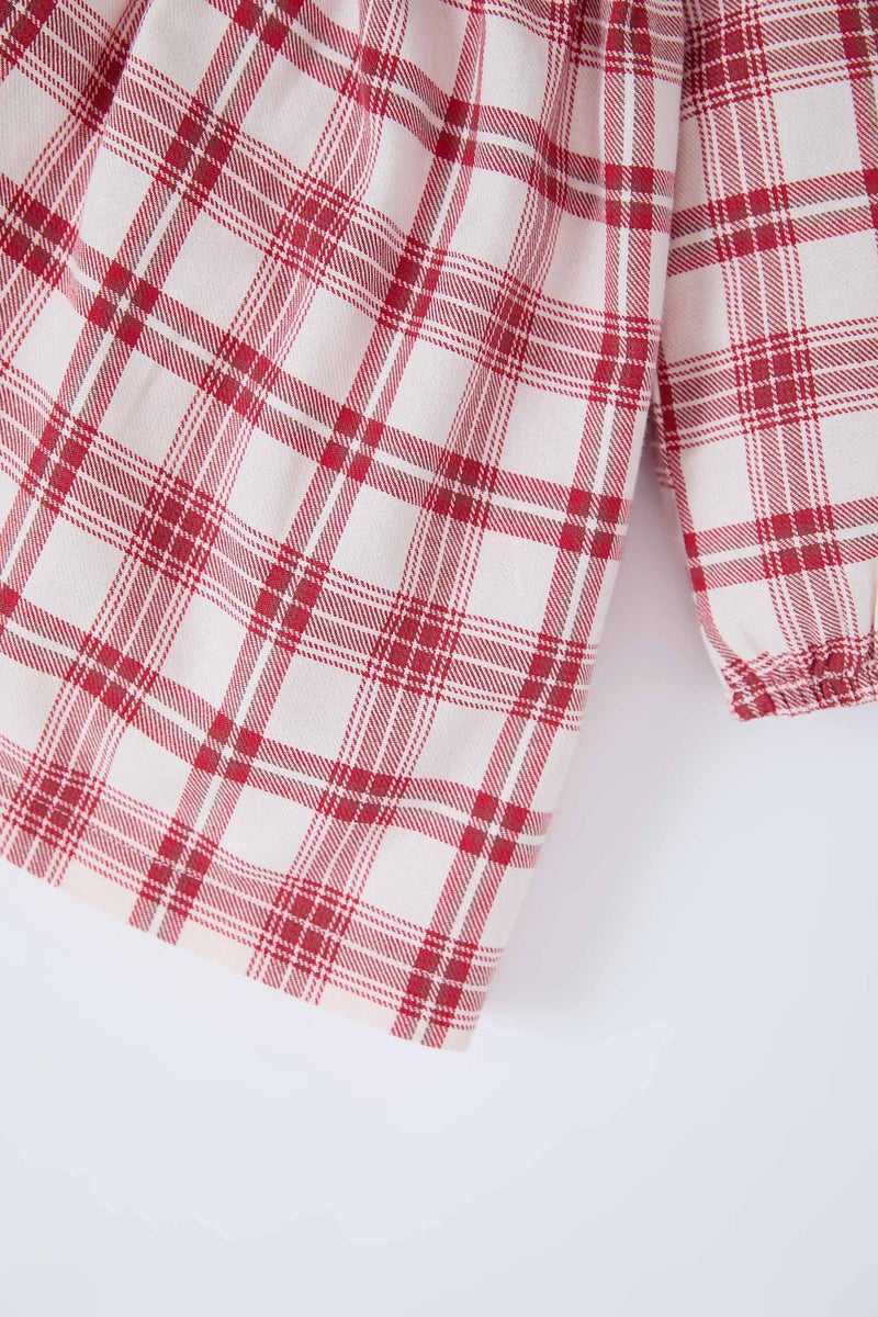 DeFacto Red BabyGirl Baby Girl Plaid Long Sleeve Flannel Dress Casual - Image 3