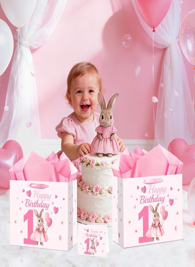 Woosytoo "Some Bunny is One" 1st Birthday Girl Gift Bag with Tissue Paper (11.8"x9.4"x5.3", Pink Bunny First Birthday Decorations Large Favor Bags with Ribbon Slot Handles, One Year Old Wrapping Paper Bag - Image 5