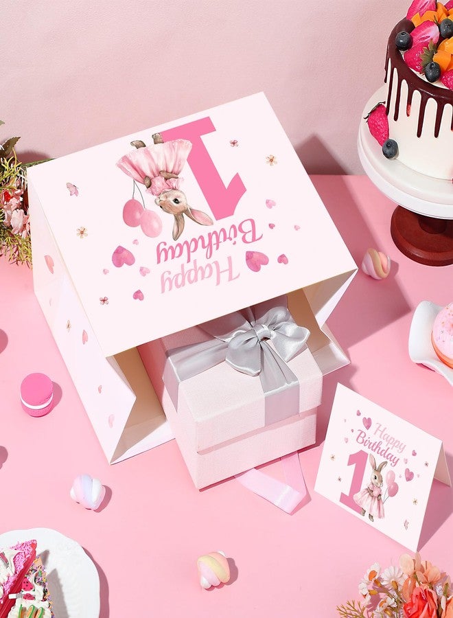 Woosytoo "Some Bunny is One" 1st Birthday Girl Gift Bag with Tissue Paper (11.8"x9.4"x5.3", Pink Bunny First Birthday Decorations Large Favor Bags with Ribbon Slot Handles, One Year Old Wrapping Paper Bag - Image 2