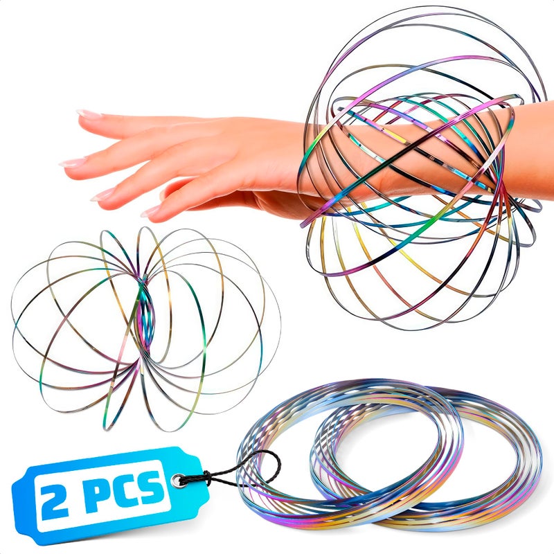 DIMROM 2 Pcs Flow Ring Spinner Ring Arm Toy 51 Color Changing Fidget Flow Toy with a Pleasant Smooth Surface Easter Basket Stuffers Addition Entertaining Geometric Magic Bracelet with Calming Effect - Image 2