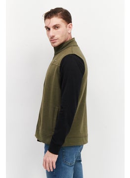 Tailor Vintage Men High Neck Sleeveless Solid Vest, Olive  - Image 2