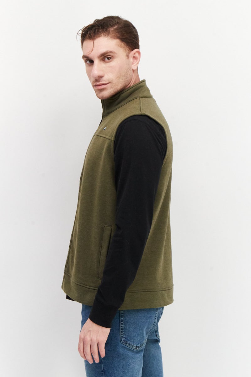 Tailor Vintage Men High Neck Sleeveless Solid Vest, Olive - Image 2