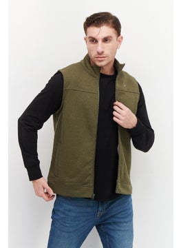 Tailor Vintage Men High Neck Sleeveless Solid Vest, Olive  - Image 1